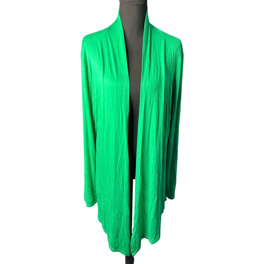 Women's Vibrant Emerald Open Front Cardigan 2XL Draped Soft Layering Lagenlook